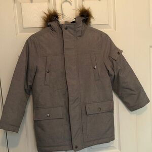 Swiss Tech Kids Charcoal Puffer Jacket with Faux Fur Trim